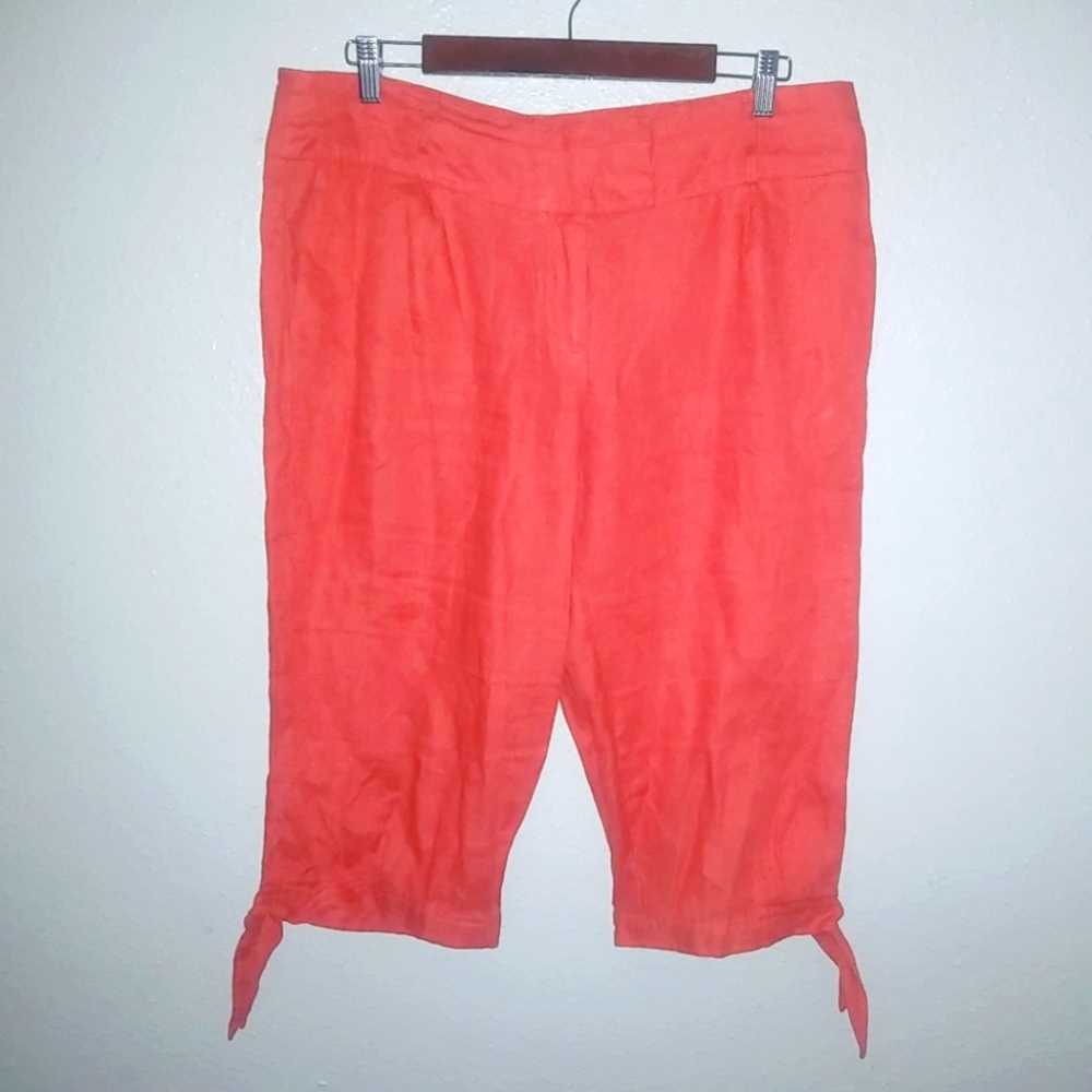 Zoe D. 12 Linen Tomato Light Red Tie Leg Capri Pants